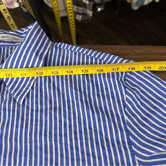 💕 Mango Blue and White Striped Button-Up Shirt 6 - Picture 9 of 12